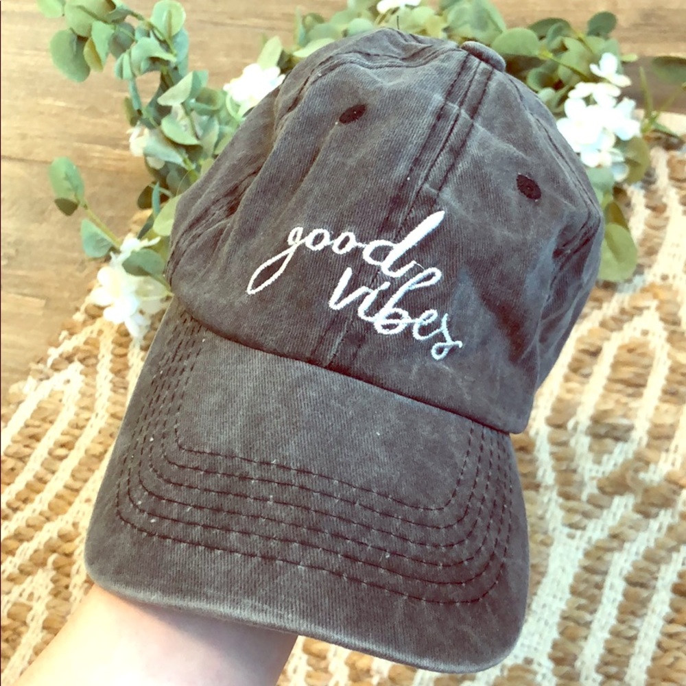 Good Vibes Distressed Fabric Hat